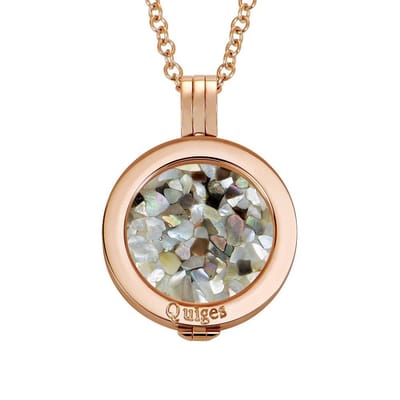 Quiges Munthouder met Ketting en Munt 25mm Schelp Vlokjes Grijs - RVS Roségoudkleurig - EPRHZ220