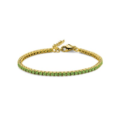 New Bling 9NB-1232 Zilveren Tennisarmband met Zirkonia Steentjes 3mm - Groen - 16,5+3cm - Zilver - Verguld/Goud op Zilver