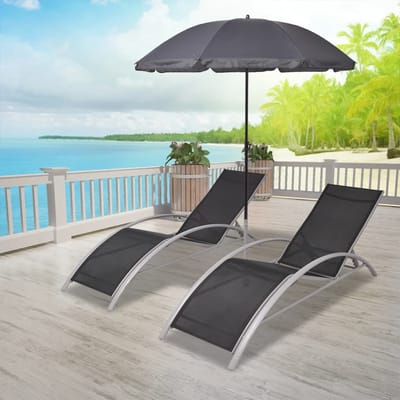 vidaXL - Ligbedden - met - parasol - aluminium - zwart