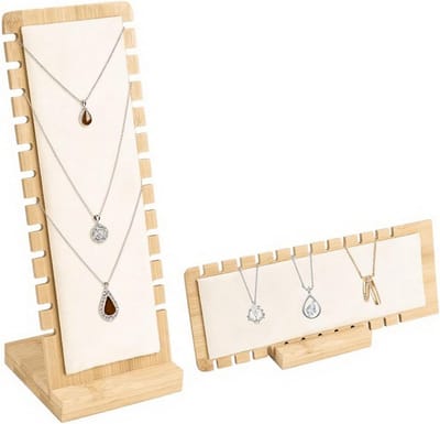 Sieradenstandaard met 12 Slots voor Kettingen, Hangers en Armbanden van Bamboe Hout, Perfecte Organisatie voor Juwelen