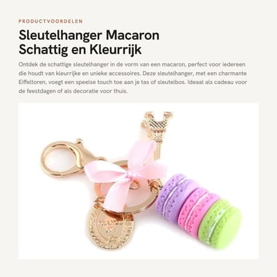 Dailygoods- Sleutelhanger Macaron - Schattige Eiffeltoren - Duurzaam Hars/Legering - Tasaccessoires - Decoratie voor Thuis - 12 cm Lengte - Tasaccessoire