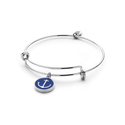 CO88 Collection 8CB 90188 Stalen Bangle met Hangers - Anker - One-size - Zilverkleurig / Blauw