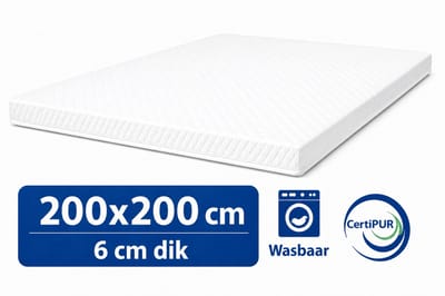 Kikishop Topdekmatras 200x200 – 6 cm HR Koudschuim – Afritsbaar & Wasbaar – CertiPUR® Gecertificeerd – Medium Hardheid – Comfort Matrastopper