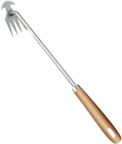 Onkruidsteker met 4 tanden - Tuingereedschap voegen - Onkruid verwijderen - Ergonomische grip - 40 cm - Houten steel