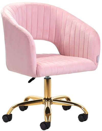 Draaistoel LUX roze fluweel - salonstoel - decor - visagie stoel - kapper stoel - fluweel - gouden stoel - bureaustoel