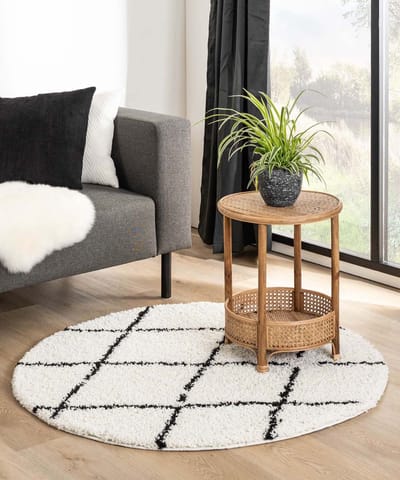 Rond berber vloerkleed - Habitat wit/zwart 80