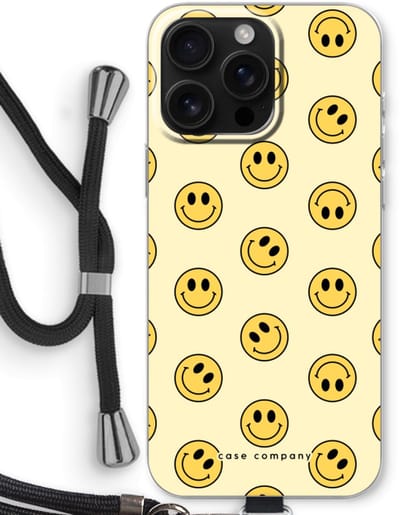 Case Company® - Hoesje met koord geschikt voor iPhone 16 Pro Max hoesje met Koord - Smiley N°2 - Telefoonhoesje met Zwart Koord - Bescherming aan alle Kanten en Over de Schermrand