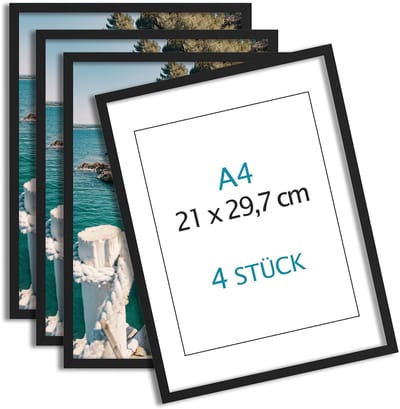 Dailygoods- Fotolijst 21x30cm - Set van 4 - MDF Houten Lijst - Plexiglas - Decoratie voor Woonkamer/Slaapkamer - Duurzaam en Lichtgewicht - Fotoframe