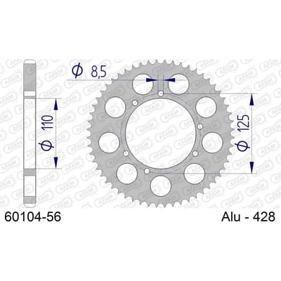 Aluminium tandwiel achter Afam 428 56 dents