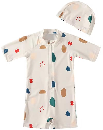 Il Bambini - UV-Zwempak - swimsuit met mutsje - UPF50+ - light peach met figuren - maat 74/80