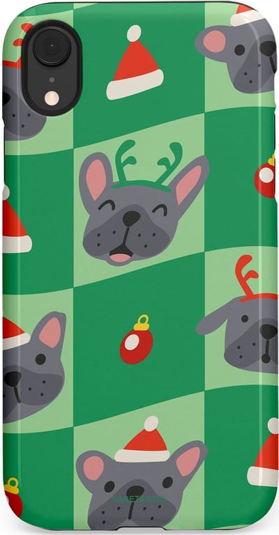Casetastic hoesje geschikt voor Apple iPhone XR - Dubbellaagse bescherming - Schattige Kersthondjes - Fashion Case - Groen Grijs