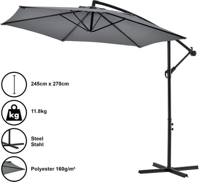 Zweefparasol staal Ø 270x245 cm incl. kruisvoet grijs