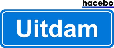 Hacebo - Plaatsnaam Sticker - 29x10 CM - Uitdam sticker - Verkeersborden sticker - grappige cadeaus - Uitdam