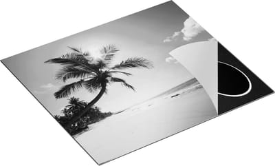 Chefcare Inductie Beschermer Tropisch Strand en Zee in Sri Lanka - Zwart Wit - 60x50 cm - Afdekplaat Inductie - Kookplaat Beschermer - Inductie Mat