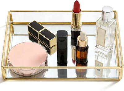 Decoratieve Make-up Tray in Goud - Organizer voor Cosmetica, Sieraden en Parfum voor Badkamer en Dressoir (7.9 x 5.5 Inch)