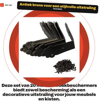 Dailygoods- Hoekbeschermers Antiek - 20 Stuks - Decoratief Brons - Houten Kisten - Tafelranden - Inclusief Schroeven - Hoekbeschermer