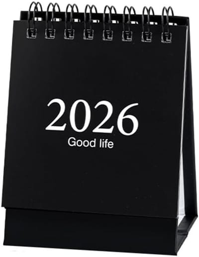 Bureaukalender - Kalender 2026 - Eenvoudig - Effen kleur - Cartoon minikalender - Creatieve bureaudecoratie - Draagbaar - Memo/bericht ornament - Januari 2026 tot juli 2027 - Kleine bureaukalender - 9,5 x 7,5 cm - Zwart