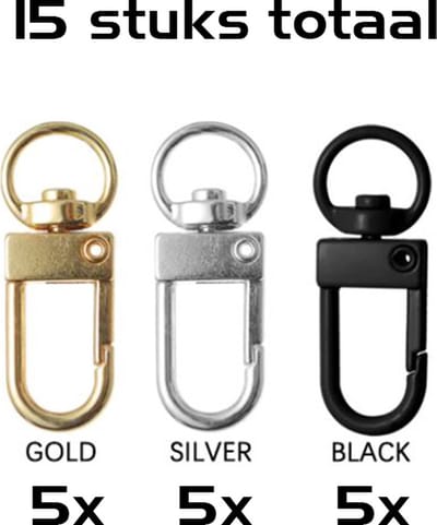 DW4Trading Mini Karabijnhaken - Sleutelhangers - Zwart, Zilver en Goud - Aluminium - 15 Stuks