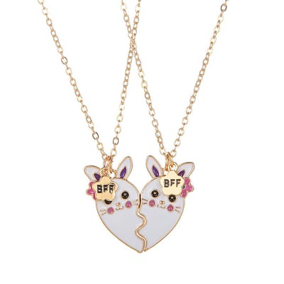 Bixorp Friends BFF Ketting voor 2 met Magnetische Konijntjes Hartje - Goudkleurig - Vriendschapsketting