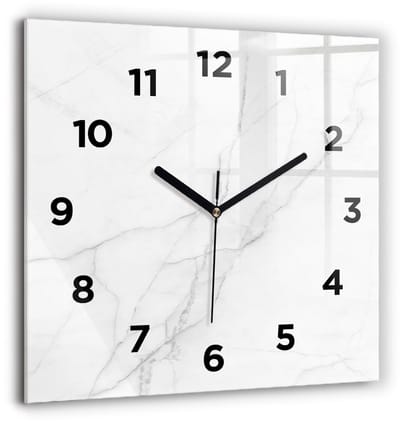 Wallfluent Wandklok - Decoratief marmer Decoratieve Wandklok - 60 cm x 60 cm - Wit Wandklok - Zwarte Handen - Wandklok Met Cijfers - Kinder Wandklok Glas - Vierkante Glazen Klok - Minimalistisch Wandklok - Decoratieve Wandklok