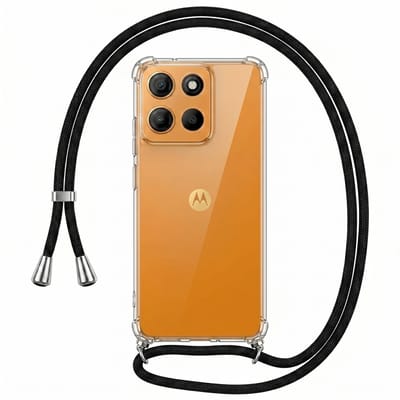 Geschikt voor Motorola Moto G15 (Power) / G17 (Power) Hoesje met Koord - Transparant - Verstelbaar Nekkoord - Schokbestendig - Zwart