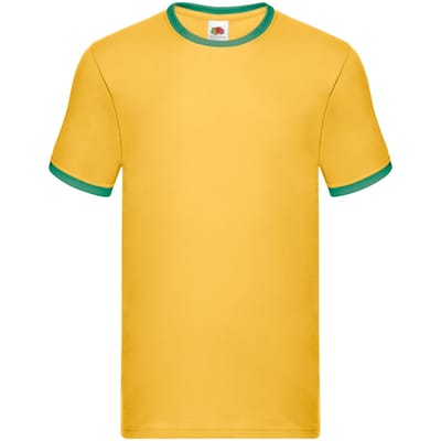 T-shirt en coton à bordure contrastée Fruit of the Loom Unisexe Adulte 3XL jaune/vert kelly