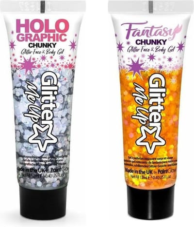 Paintglow Chunky Glittergel voor lichaam en gezicht - 2 tubes - zilver en oranje - 12 ml