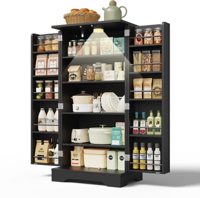 N Design - Moderne Hoge Kast 120 cm - Met LED Sensorverlichting - Grote Opbergruimte - Voor Keuken & Woonkamer