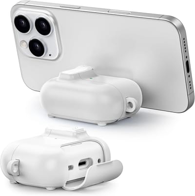 Beschermende Hoes voor AirPods 3 met MagSafe Ondersteuning, Telefoonhouder en Karabijnhaak - Wit, Schokbestendig en Duurzaam