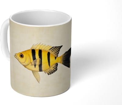 Mok - Koffiemok - Geel - Vis - Strepen - Tropisch - Mokken - 350 ML - Beker - Koffiemokken - Theemok