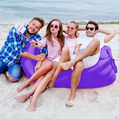 Opblaasbare bank voor strand en camping 200 x 70 cm luchtbed voor buiten met draagbaar pakket - Paars