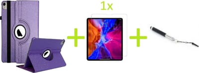 Geschikt voorApple iPad Air 4 (2020) 10.9 inch Multi Stand Case - 360 Draaibaar Tablet hoesje - Tablethoes - Paars + 1x Screenprotector +  Stylus