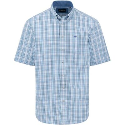 Fynch-Hatton Overhemd Allover Multi Check Short Sleeve Minty Green / male