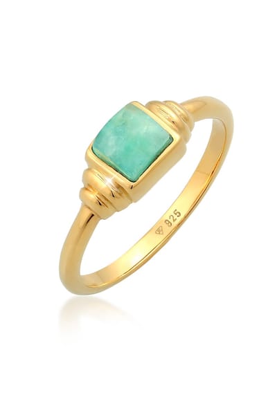 Elli PREMIUM - Ring - Elli PREMIUM Ring Dames Solitaire Vintage Eenvoudig Kwadraat met Amazoniet in 925 sterling zilver verguld - Dames