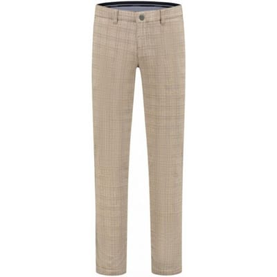 Com4 Broek Modern Chino Check Donker Beige / male
