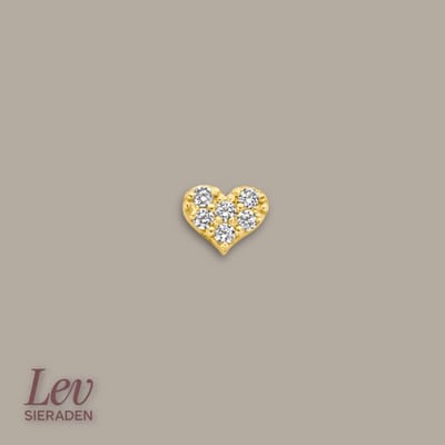 Lev Sieraden - 14 karaat Geelgouden Labret piercing - 1.0 x 8 mm met hartje en zirkonia - 3.5 mm - Gold - Piercing - labret piercing - neuspiercing staafje - tragus piercing - Monroe piercing - Oorpiercing