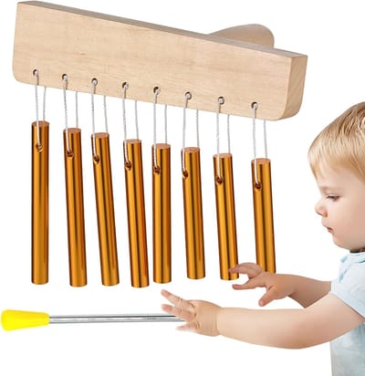 Houten Yoga Klokkenspel - Muziek Apparatuur - Meditatie Training - 8 Tonen Aluminium - 25 x 17 cm - Goud