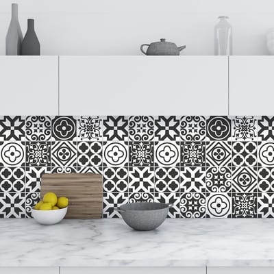 Zelfklevende tegelmuurstickers voor keuken en badkamer - 9 cementtegelstickers, Azulejos Lenzo - 9 stickers, 10x10cm