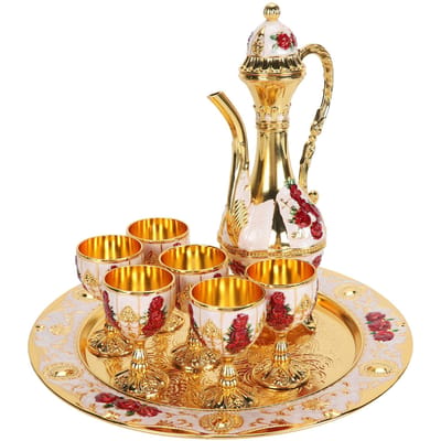 Service à vin vintage européen rétro cafetière plateau kit exquise sculpture alliage de zinc tasses à vin pour