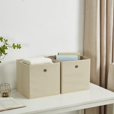 Opvouwbare Kubus Opbergdozen - Pack van 6, Beige, Ideaal voor Organisatie in Huis en Kantoor – 28x28x28 cm