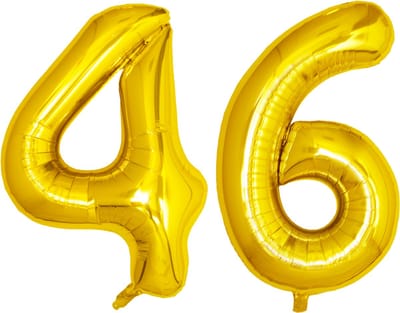 Folie Ballon Cijfer 46 Jaar Goud Verjaardag Versiering Helium Cijfer Ballonnen Feest versiering Met Rietje - 86Cm