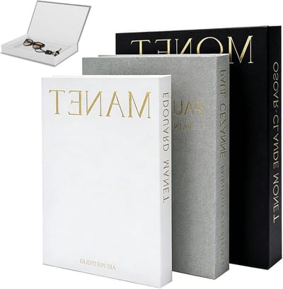 Decoratieve Opbergdozen voor Boeken - 3 Stuks Stijlvolle Linnen Dozen met Magnetische Sluiting, Stapelbare Neppboeken voor Woonkamer en Bureau (Zwart, Wit, Grijs)