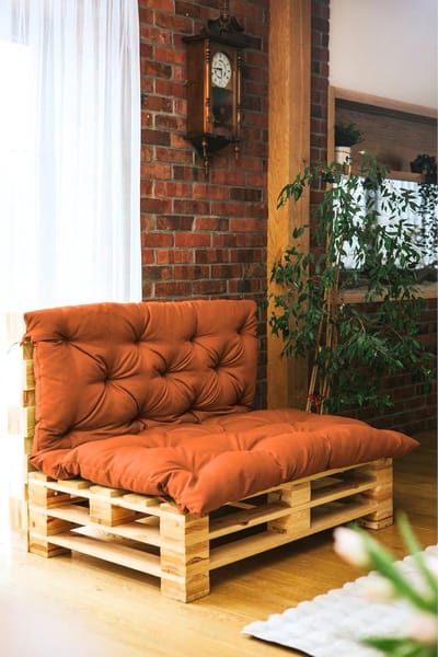 Palletkussen Gewatteerd - Zitkussen Rugleuning - Binnen Buiten - Schuimvlokken Vulling - 120 x 80 cm - Oranje
