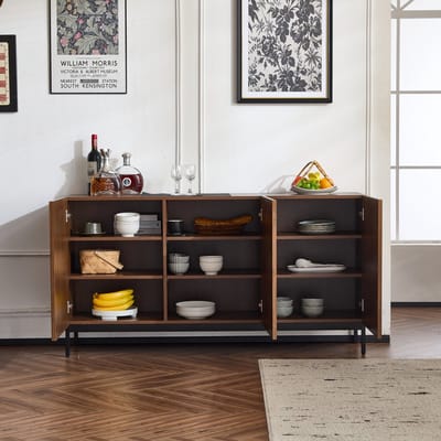150x40x80 cm dressoir - middeleeuws modern stijl - golvende 3D-design - verstelbare planken - kantelbeveiliging - houtkleur