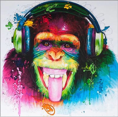 Allernieuwste.nl® Canvas Schilderij Muzikale Graffiti Aap - Kunst aan je Muur - PopArt Modern Graffiti - Kleur - 50 x 50 cm