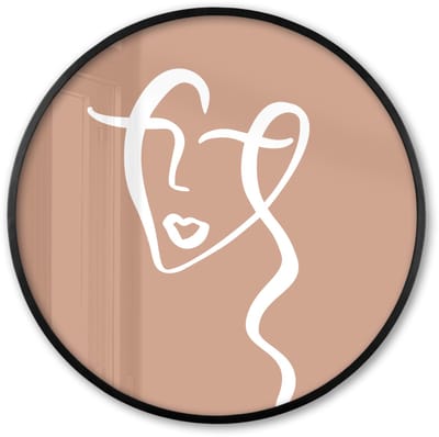 Poster in lijst Rond - Fotolijst 60x60 cm - Posters - Gezicht - Vrouw - Bruin - Wit - Ronde posterlijst zwart - Decoratie - Wanddecoratie woonkamer - Muurdecoratie slaapkamer