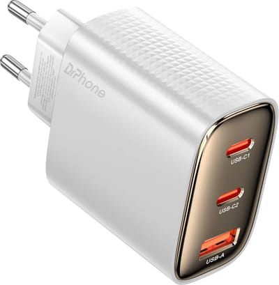 DrPhone HALOXVI – 40W 3-in-1 Oplaadadapter – 2x USB-C PD & 1x QC 3.0 USB-A – GaN Technologie – Ingebouwde Beveiliging - Voor Smartphone / Tablet