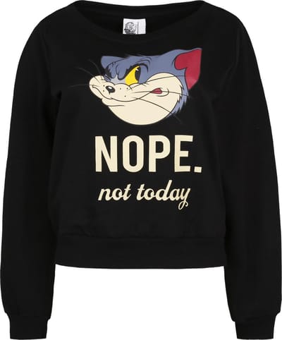 TOM AND JERRY Zwarte sweater met afbeelding van Tom en opschrift XS