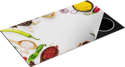 Chefcare Inductie Beschermer Kruiden op een Witte Tafel - 95x50 cm - Afdekplaat Inductie - Kookplaat Beschermer - Inductie Mat