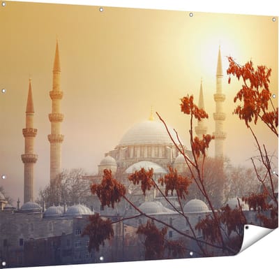 Gards Tuinposter Suleymaniye Moskee in Istanbul - 150x120 cm - Tuindoek - Tuindecoratie - Wanddecoratie buiten - Tuinschilderij